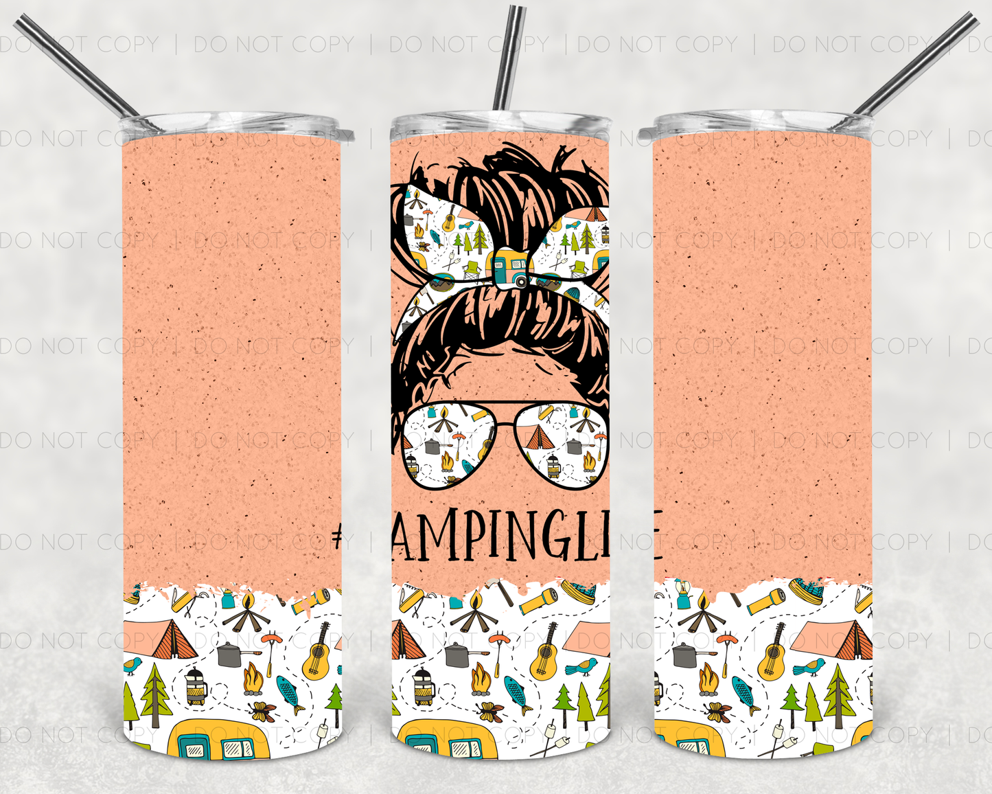 Camping Life - 20oz or 30oz Skinny Tumblers w/ Lid and Metal Straw