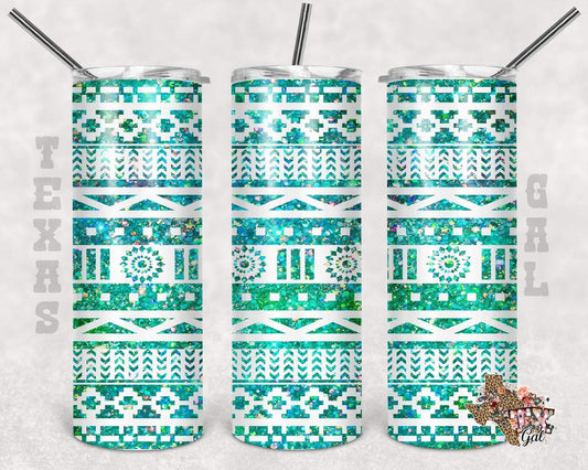 Green Aztec - 20oz or 30oz Skinny Tumblers w/ Lid and Metal Straw