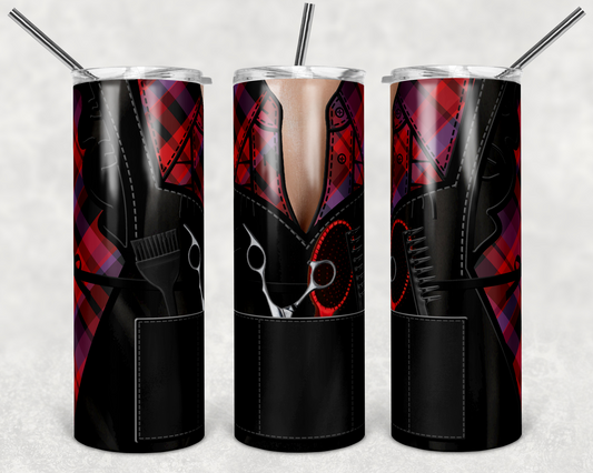 Red & Purple Patterned Hair Apron - 20oz or 30oz Skinny Tumblers w/ Lid and Metal Straw