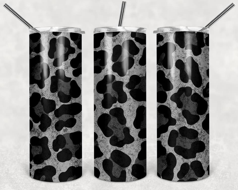 Black Cheeta Print - 20oz or 30oz Skinny Tumblers w/ Lid and Metal Straw