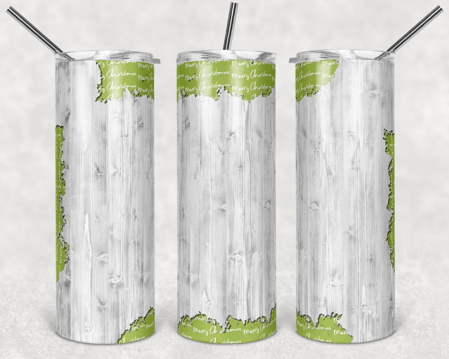 Green and White Wood- 20 oz or 30oz Skinny Tumblers w/ Lid and Metal Straw