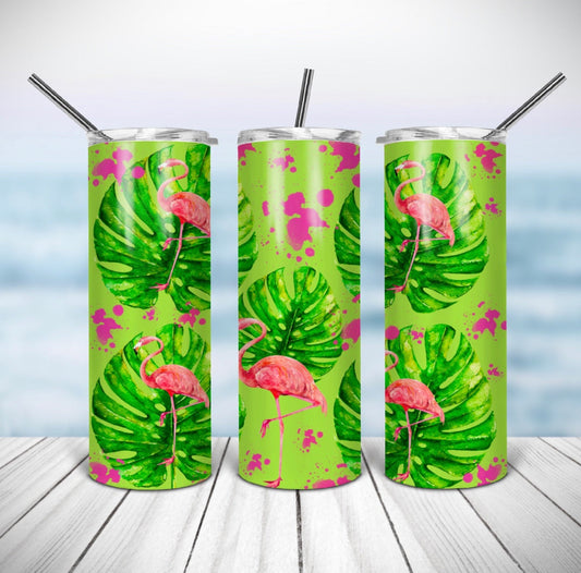 Pink Flamingo Animal -20 oz or 30oz Skinny Tumblers w/ Lid and Metal Straw