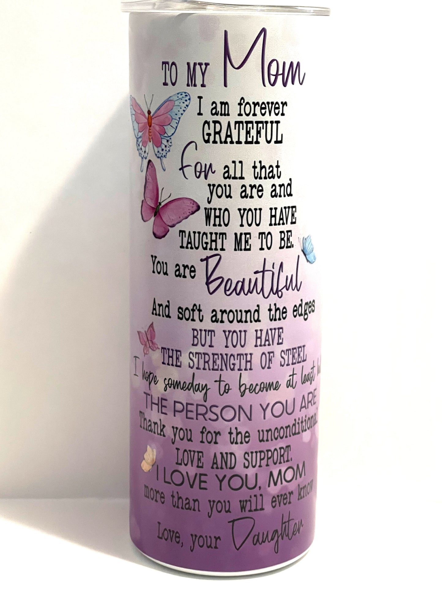 Mothers poem with purple  - 20oz or 30oz Skinny Tumblers w/ Lid and Metal Straw