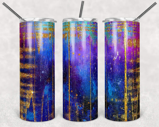Blue, Purple, Pink Gold Dripping Side- 20oz or 30oz Skinny Tumblers w/ Lid and Metal Straw