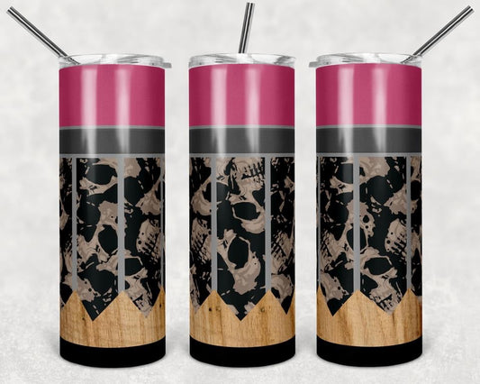 Black & Tan Pink Stripe Special Effects - 20 oz or 30oz Skinny Tumblers w/ Lid and Metal Straw