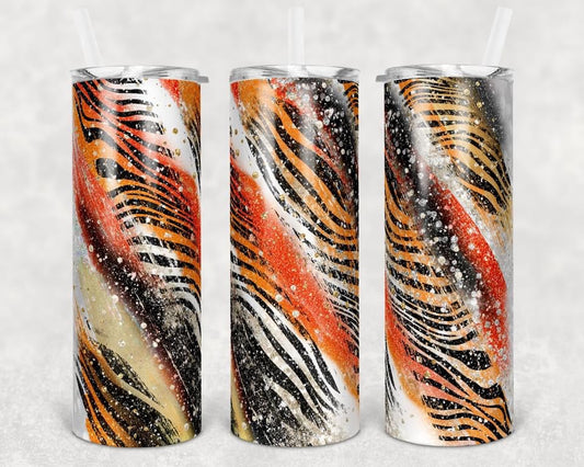 Glitter Cheetah Stripe Effect- 20oz or 30oz Skinny Tumblers w/ Lid and Metal Straw