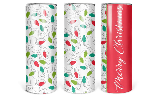 White Lights Merry Xmas- 20 oz or 30oz Skinny Tumblers w/ Lid and Metal Straw
