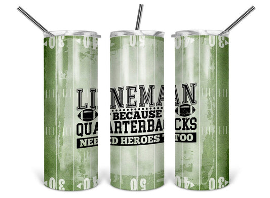 Lineman Football - 20oz or 30oz Skinny Tumblers w/ Lid and Metal Straw
