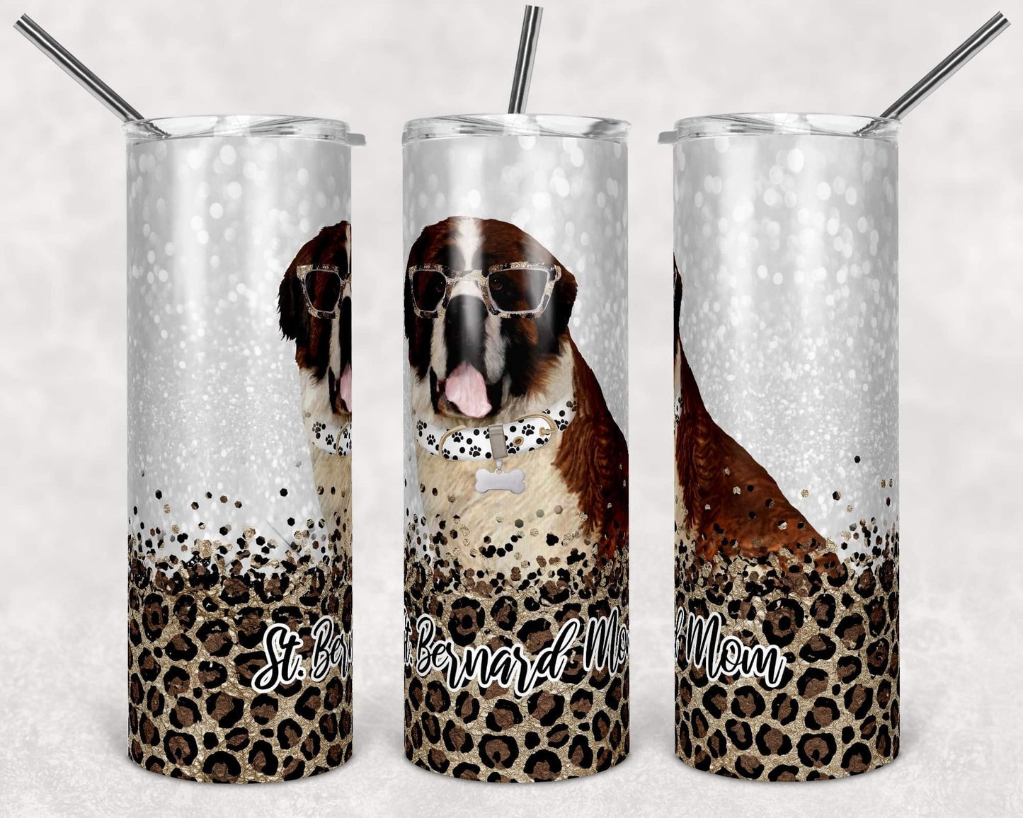 St. Bernard Dog Mom - 20oz or 30oz Skinny Tumblers w/ Lid and Metal Straw
