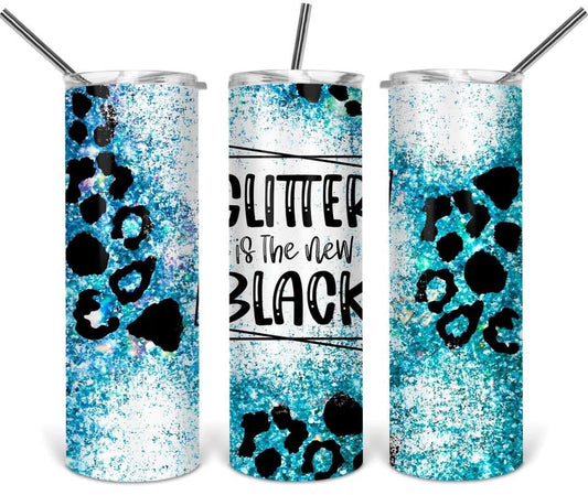 Teal Glitter is the Black- 20oz or 30oz Skinny Tumblers w/ Lid and Metal Straw