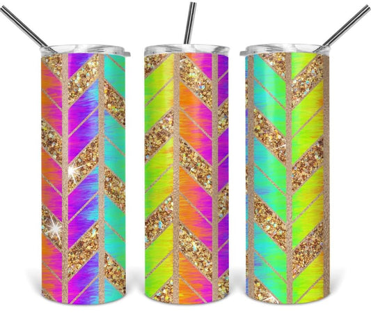 Glitter Gold Rainbow Colors - 20oz or 30oz Skinny Tumblers w/ Lid and Metal Straw