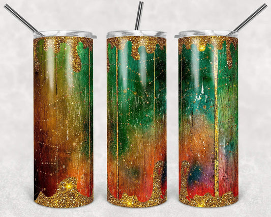 Green, Yellow & Red Gold Dripping Up- 20oz or 30oz Skinny Tumblers w/ Lid and Metal Straw