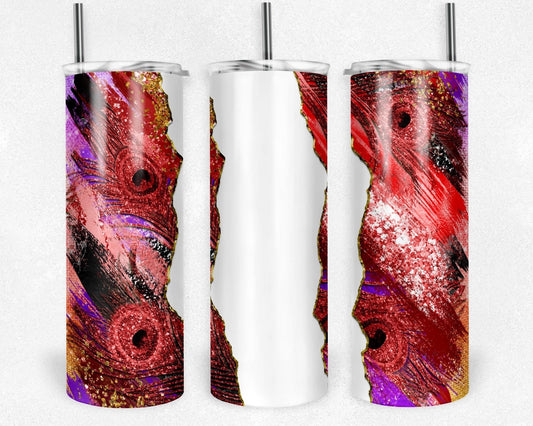 Red & Silver Peacock- 20oz or 30oz Skinny Tumblers w/ Lid and Metal Straw