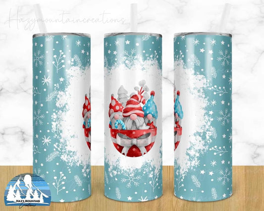 Blue Gnome Christmas - 20oz or 30oz Skinny Tumblers w/ Lid and Metal Straw