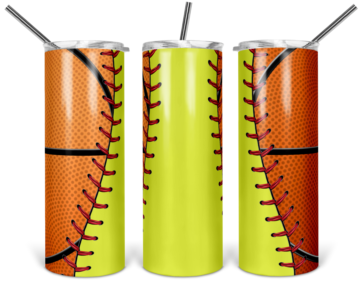 Basketball Softball Laces- 20oz or 30oz Skinny Tumblers w/ Lid and Metal Straw