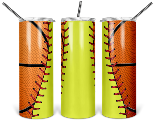 Basketball Softball Laces- 20oz or 30oz Skinny Tumblers w/ Lid and Metal Straw