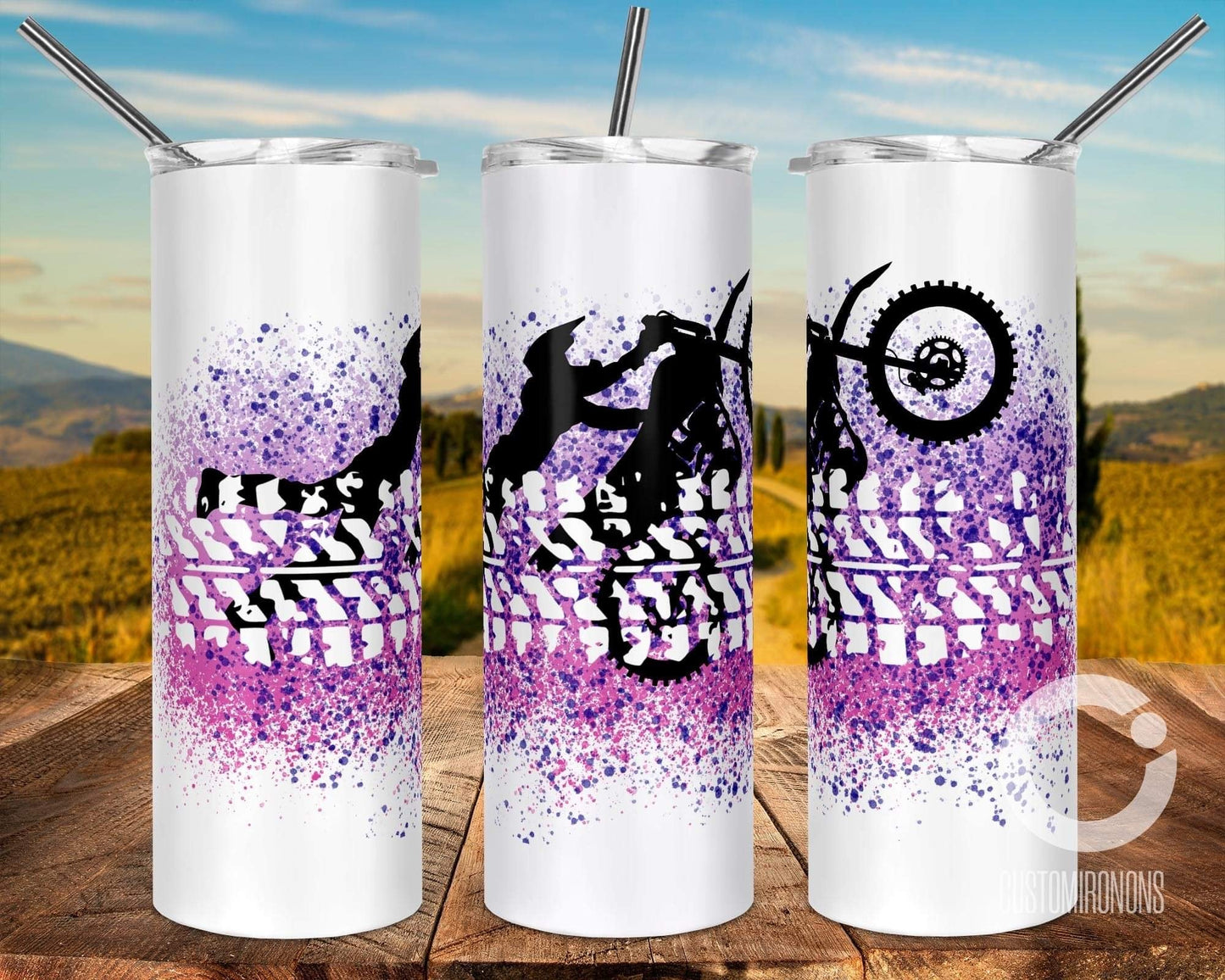 Pink Dirtbike -  20oz or 30oz Skinny Tumblers w/ Lid and Metal Straw