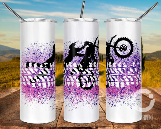 Pink Dirtbike -  20oz or 30oz Skinny Tumblers w/ Lid and Metal Straw