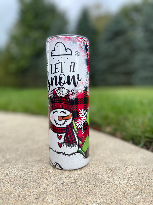 Let It Snow Snowman- 20 oz Skinny Tumblers w/Lid and Metal Straw