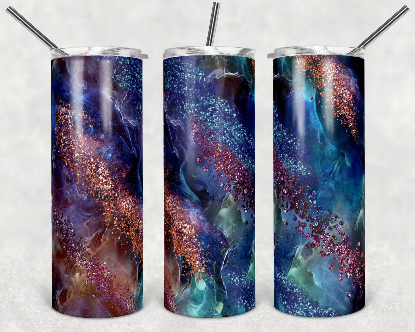 Purple Christmas Glitter- 20oz or 30oz Skinny Tumblers w/ Lid and Metal Straw