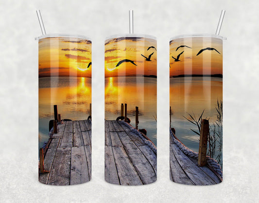 Dock Sunset- 20 oz or 30oz Skinny Tumblers w/ Lid and Metal Straw