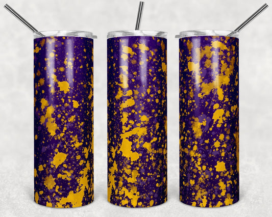 Purple & Yellow Paint Splatter- 20 oz or 30oz Skinny Tumblers w/ Lid and Metal Straw