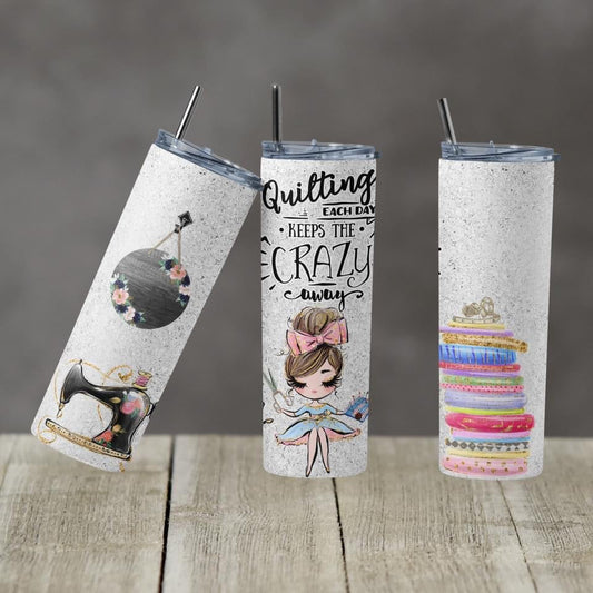 Quilting - 20 oz or 30oz Skinny Tumblers w/ Lid and Metal Straw