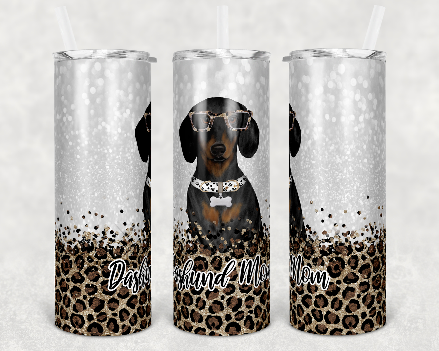 Dashund Mom- 20 oz Skinny Tumblers w/ Lid and Metal Straw