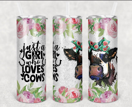 Girl who loves Cow Animal - 20 oz or 30oz Skinny Tumblers w/ Lid and Metal Straw