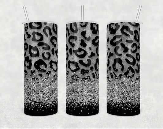 Gray and Black Cheetah- 20 oz or 30oz Skinny Tumblers w/ Lid and Metal Straw