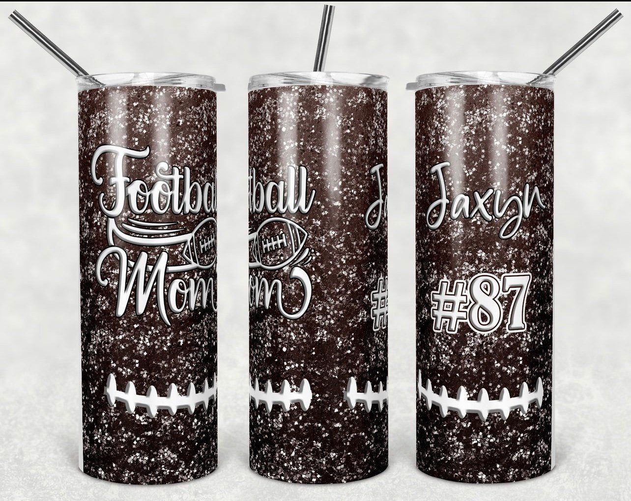 Fancy Football Mom- 20oz or 30oz Skinny Tumblers w/ Lid and Metal Straw