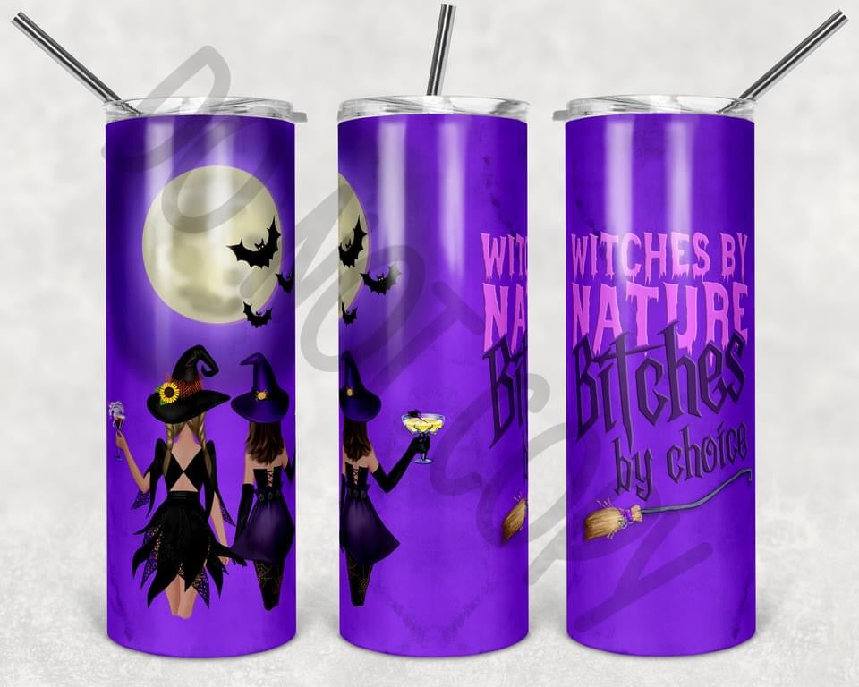 Witches by Choice Halloween - 20 oz or 30oz Skinny Tumblers w/ Lid and Metal Straw