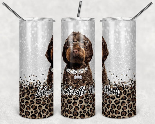 Labradoodle Mom Cheetah - 20 or 30oz Skinny Tumblers w/ Lid and Metal Straw