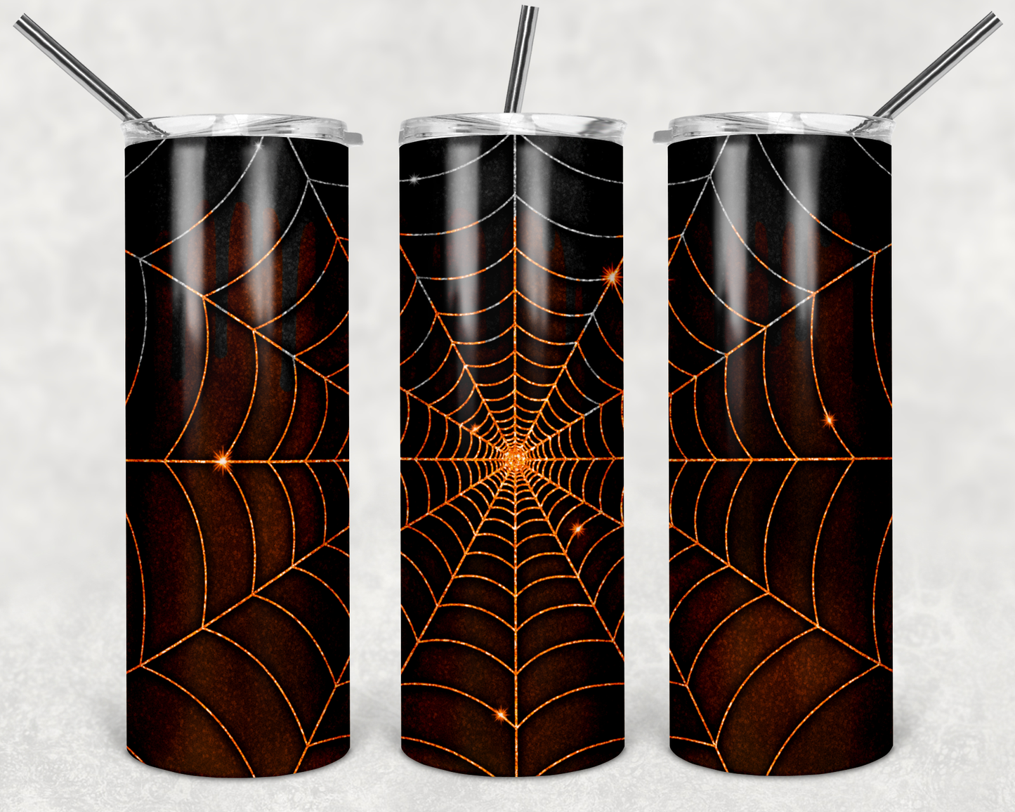 Orange  Spider Web - spooky -Halloween - 20 or 30oz Skinny Tumblers w/ Lid and Metal Straw