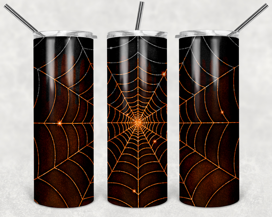 Orange  Spider Web - spooky -Halloween - 20 or 30oz Skinny Tumblers w/ Lid and Metal Straw