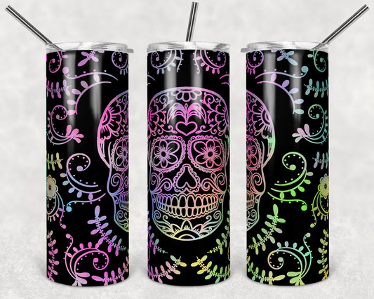 Sugar Skull Pink -  20oz or 30oz Skinny Tumblers w/ Lid and Metal Straw