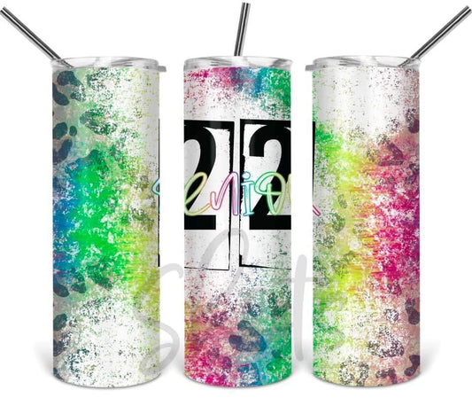 Senior 22 Cheetah Rainbow -20 oz or 30oz Skinny Tumblers w/ Lid and Metal Straw