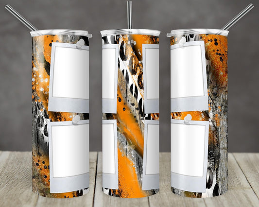 Custom Orange Grey Stripes - 20oz or 30oz Skinny Tumblers w/ Lid and Metal Straw