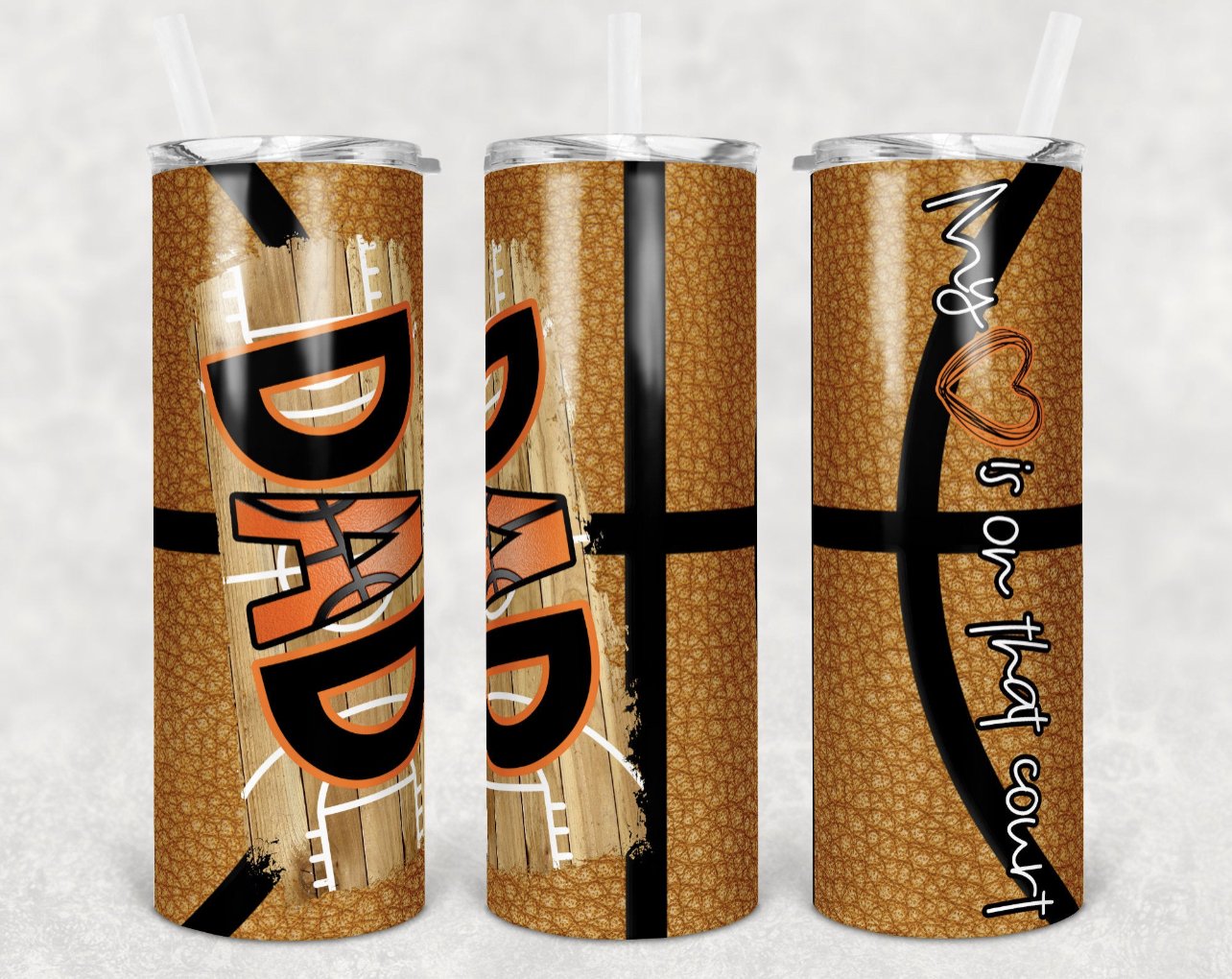 Basketball Dad - 20 oz Skinny Tumblers w/ Lid and Metal Straw