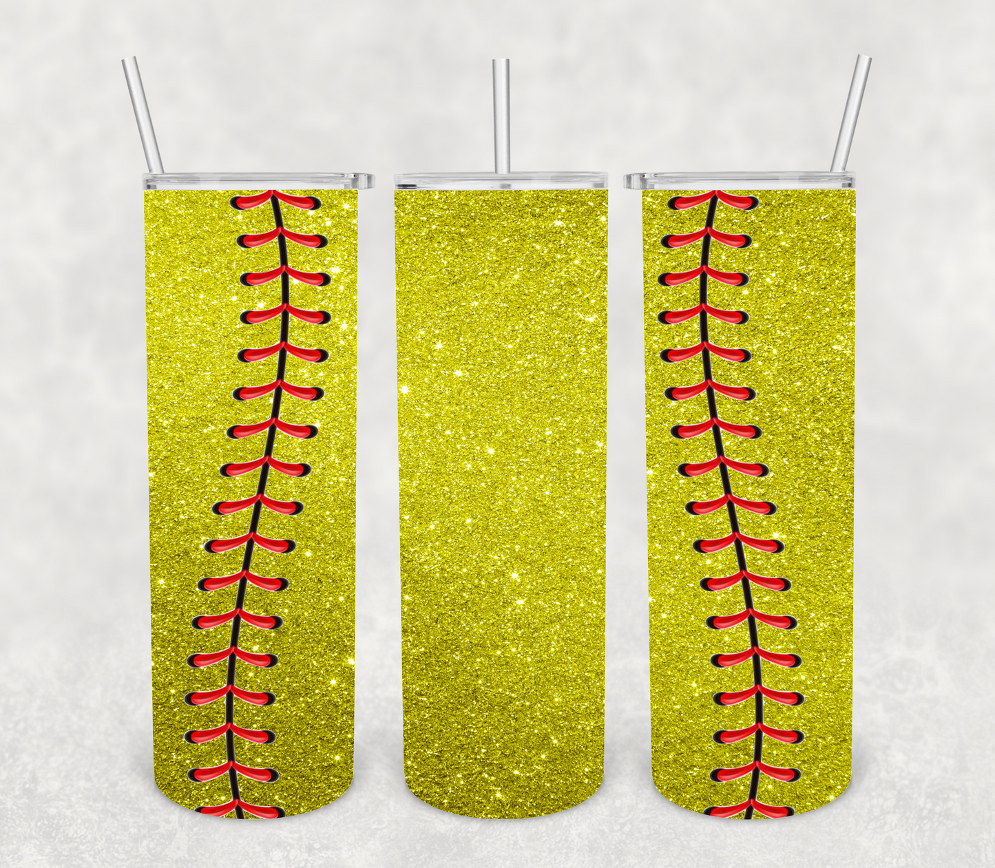 Glitter Softball Laces- 20oz or 30oz Skinny Tumblers w/ Lid and Metal Straw