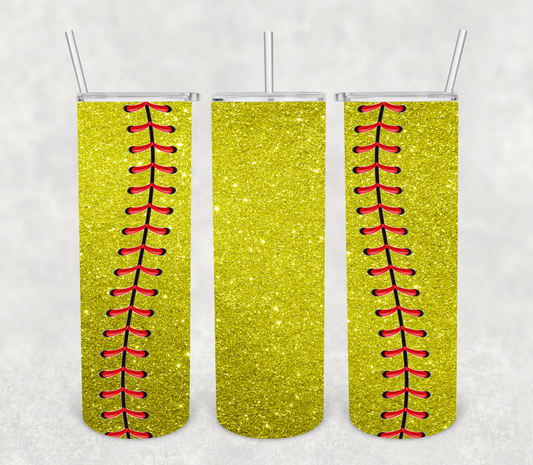 Glitter Softball Laces- 20oz or 30oz Skinny Tumblers w/ Lid and Metal Straw