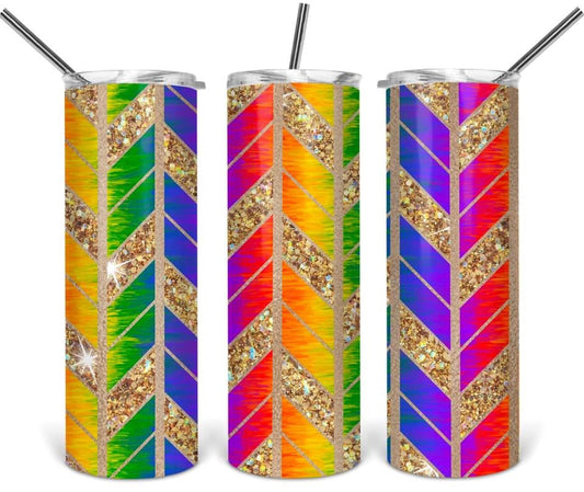 Glitter Gold Rainbow Colors - 20oz or 30oz Skinny Tumblers w/ Lid and Metal Straw