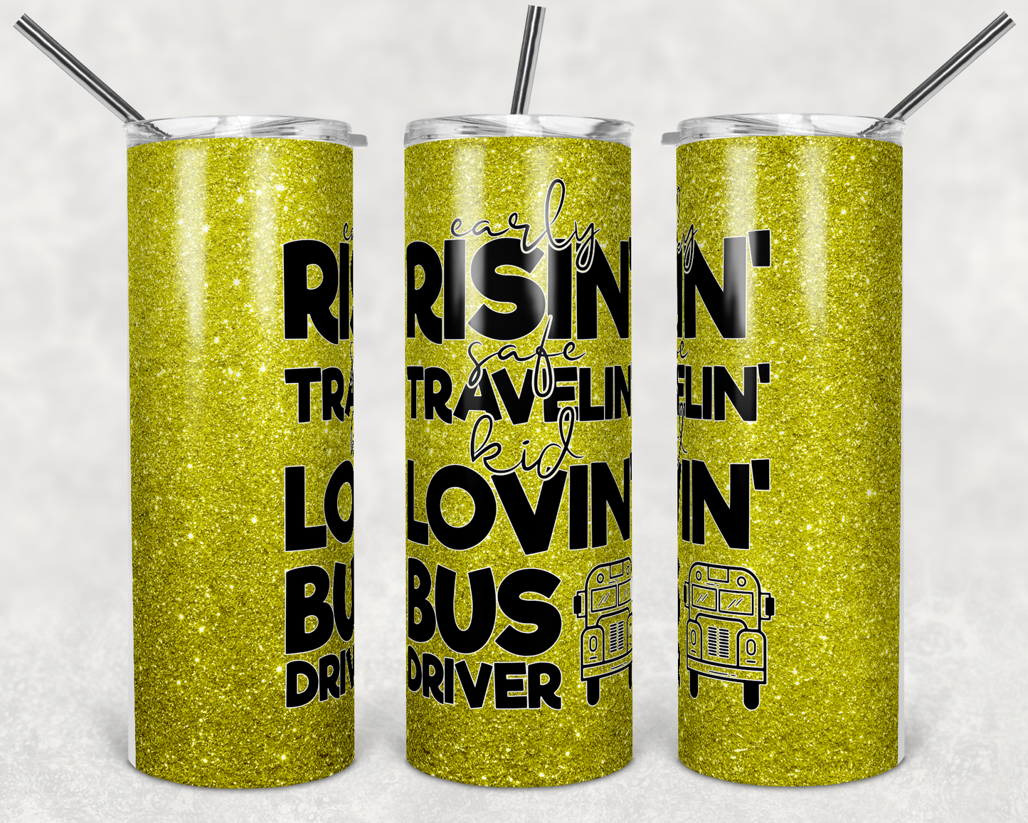 Traveling Bus- 20 oz or 30oz Skinny Tumblers w/ Lid and Metal Straw