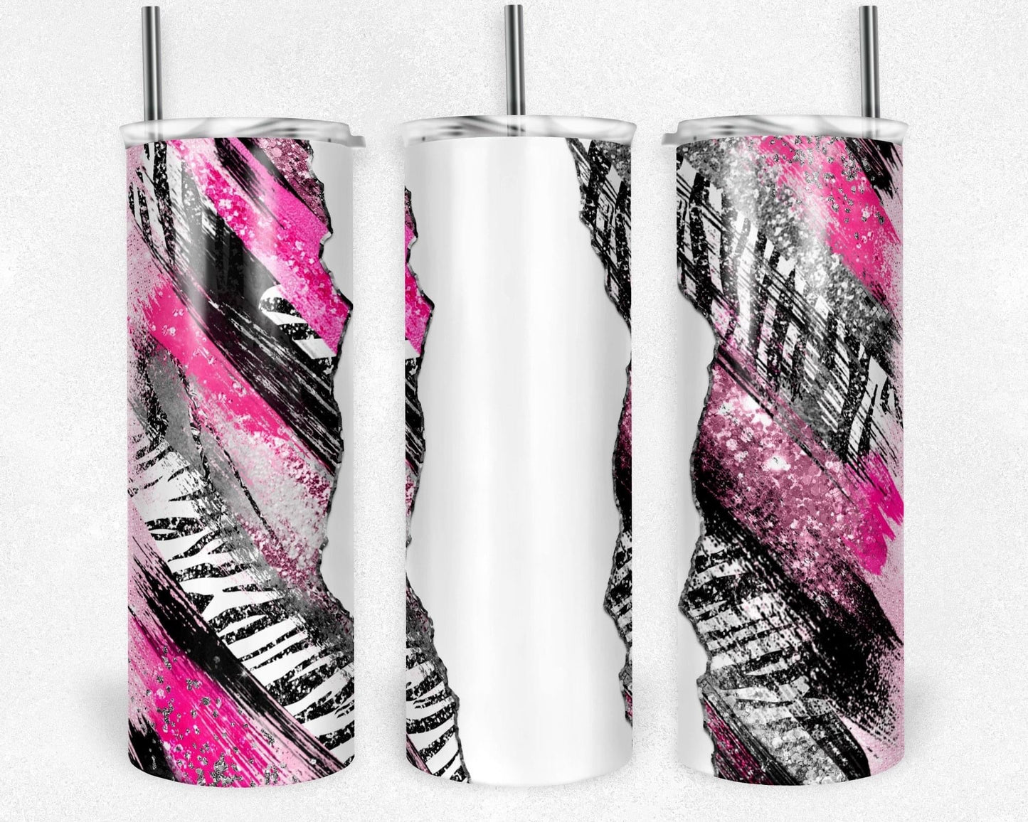 Pink & Black Zebra  - 20oz or 30oz Skinny Tumblers w/ Lid and Metal Straw