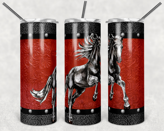 Red & Black Leather Horse- 20 oz or 30oz Skinny Tumblers w/ Lid and Metal Straw