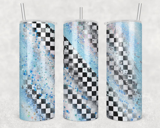 Blue and Pink Checkers- 20 oz or 30oz Skinny Tumblers w/ Lid and Metal Straw