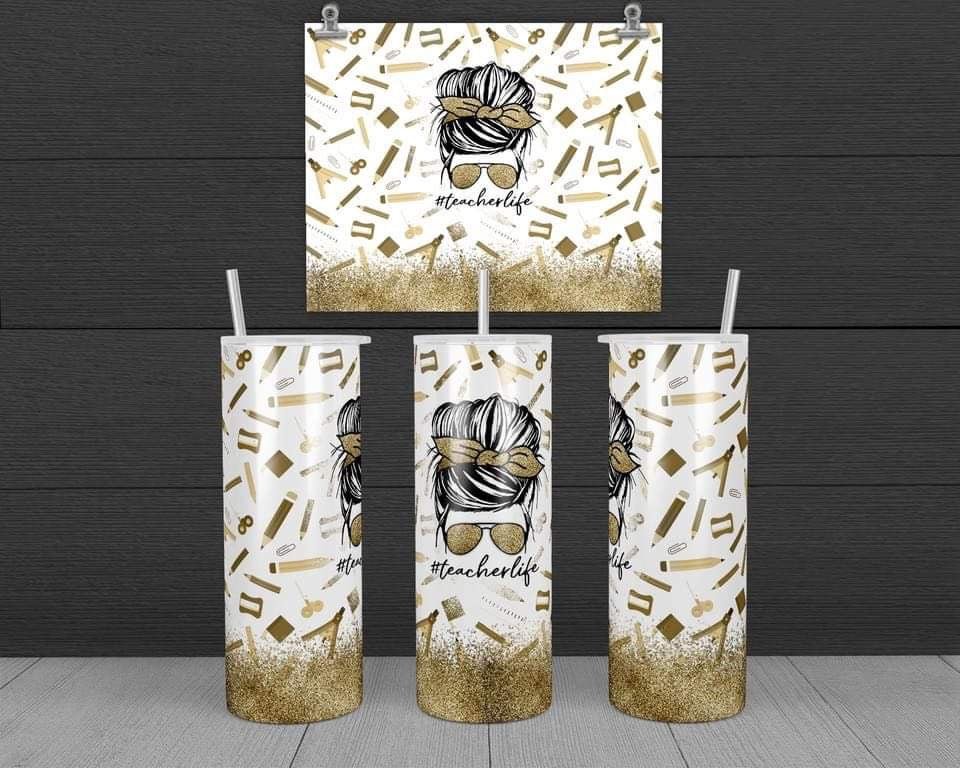 Teacher Life - 20 oz or 30oz Skinny Tumblers w/ Lid and Metal Straw