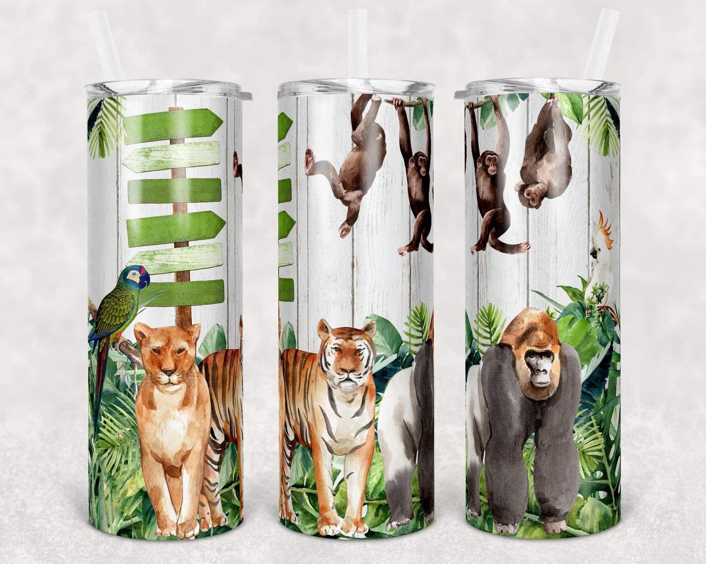 Wild Animals - 20oz or 30oz Skinny Tumblers w/ Lid and Metal Straw