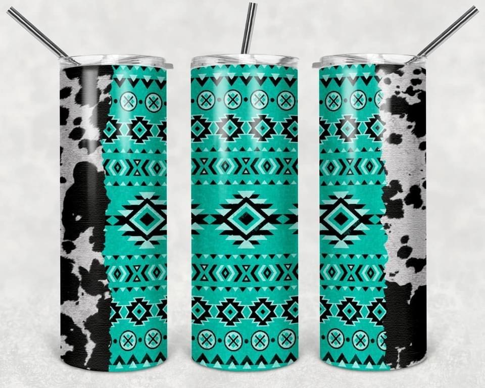 Cow Print Western- 20oz or 30oz Skinny Tumblers w/ Lid and Metal Straw