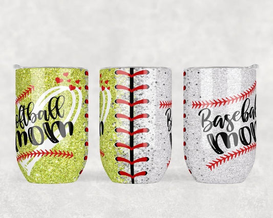 Baseball Softball- 12oz Stemless Wine Tumbler